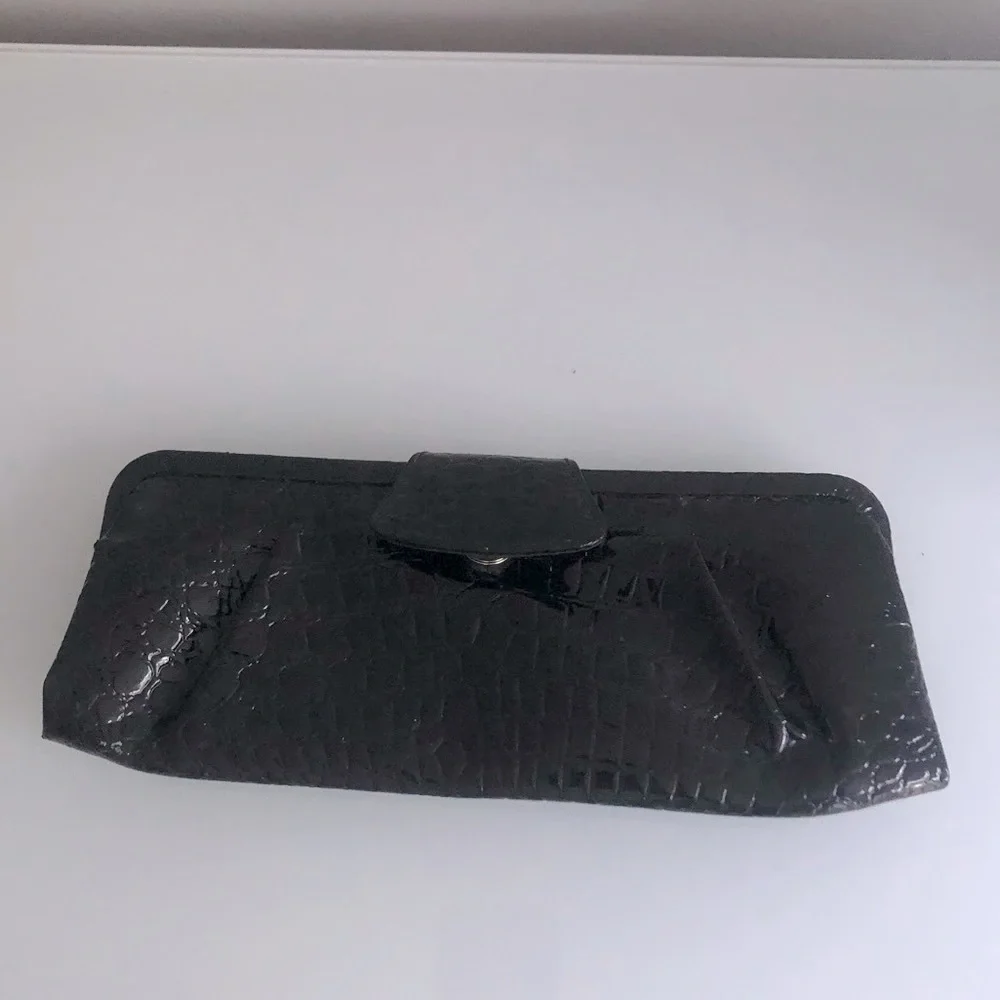 Clutch Purse Faux Black Alligator Print Vintage